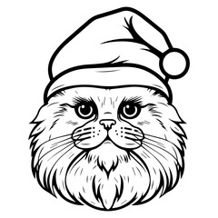 Christmas cat, Cute Persian Cat in Santa hat head, Generative AI.