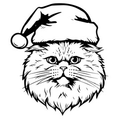Christmas cat, Cute Persian Cat in Santa hat head, Generative AI.