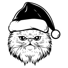 Christmas cat, Cute Persian Cat in Santa hat head, Generative AI.