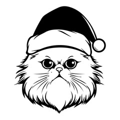 Christmas cat, Cute Persian Cat in Santa hat head, Generative AI.