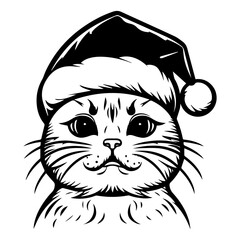 Christmas cat, Cute Scottish Fold Cat in Santa hat head, Generative AI.