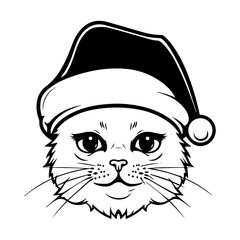 Christmas cat, Cute Scottish Fold Cat in Santa hat head, Generative AI.