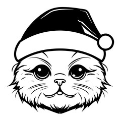 Christmas cat, Cute Scottish Fold Cat in Santa hat head, Generative AI.