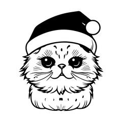 Christmas cat, Cute Scottish Fold Cat in Santa hat head, Generative AI.