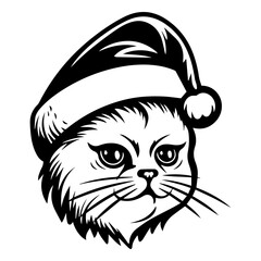Christmas cat, Cute Scottish Fold Cat in Santa hat head, Generative AI.