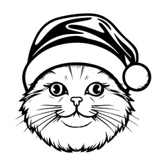 Christmas cat, Cute Scottish Fold Cat in Santa hat head, Generative AI.