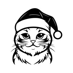 Christmas cat, Cute Scottish Fold Cat in Santa hat head, Generative AI.