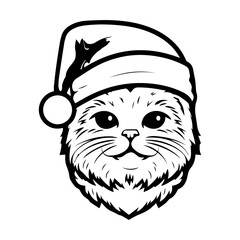 Christmas cat, Cute Scottish Fold Cat in Santa hat head, Generative AI.