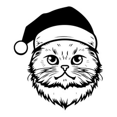 Christmas cat, Cute Scottish Fold Cat in Santa hat head, Generative AI.