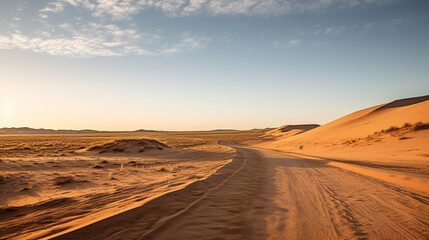 Fototapeta na wymiar Desert with Sand Dunes and Footprints in the Sand. Generative Ai