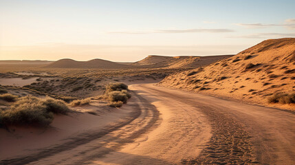 Fototapeta na wymiar Desert with Sand Dunes and Footprints in the Sand. Generative Ai