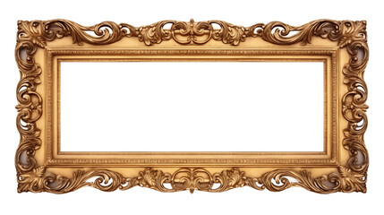 Antique carved gilded frame isolated on white background. Vintage golden rectangle frame for photo.