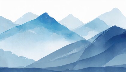 Blue mountain background. landscape background design with watercolor brush texture. Wallpaper design, Wall art for home decor and prints