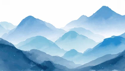 Zelfklevend Fotobehang Blue mountain background. landscape background design with watercolor brush texture. Wallpaper design, Wall art for home decor and prints © Marko