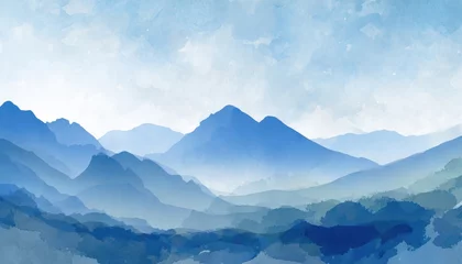  Blue mountain background. landscape background design with watercolor brush texture. Wallpaper design, Wall art for home decor and prints © Marko