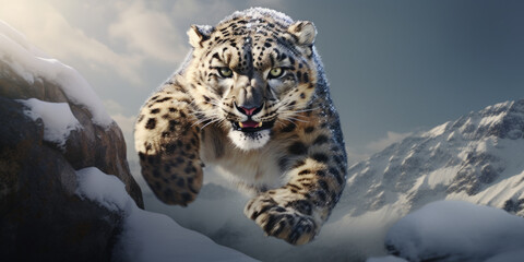  Angry snow leopard running at camera.