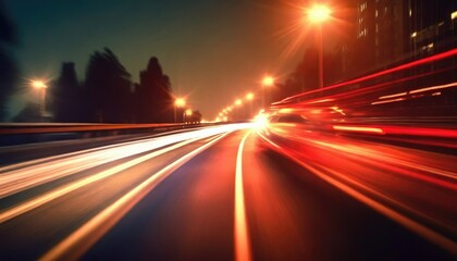 Fototapeta na wymiar Car motion trails. Speed light streaks background with blurred fast moving light effect
