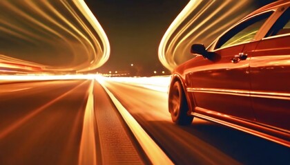 Car motion trails. Speed light streaks background with blurred fast moving light effect