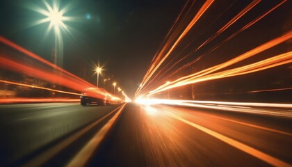 Car motion trails. Speed light streaks background with blurred fast moving light effect