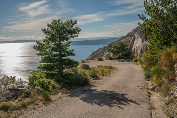 Asphalt mountain road with a view of the sea-Nature park Biokovo,Croatia.