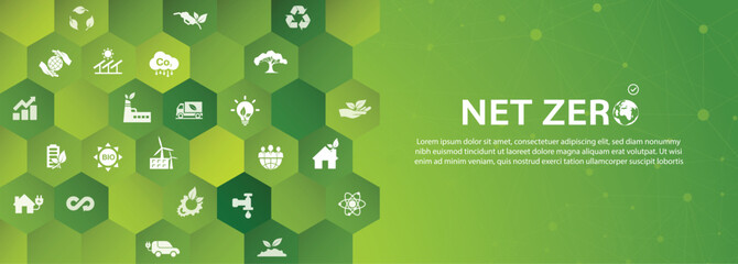 Net zero and carbon neutral concept. carbon neutral and net zero concept. natural environment A climate-neutral long-term strategy greenhouse gas emissions  - obrazy, fototapety, plakaty
