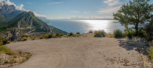 Asphalt mountain road with a view of the sea-Nature park Biokovo,Croatia.