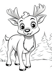 Reindeer colouring page, Colouring Book Page for Kids 