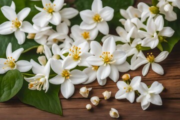 white flowers on a wooden background