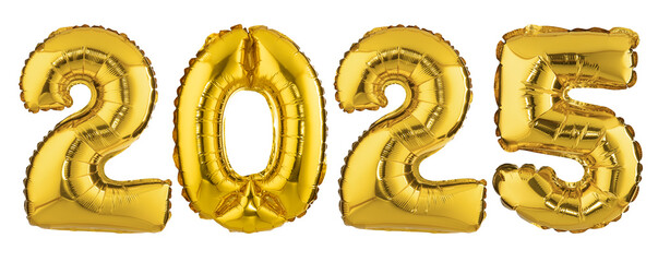 Happy new year concept. golden number helium balloons isolated background. 2025. design elements.