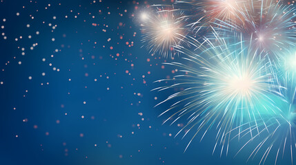 Fireworks colorful explosions on blue, festive background with copy space,PPT background