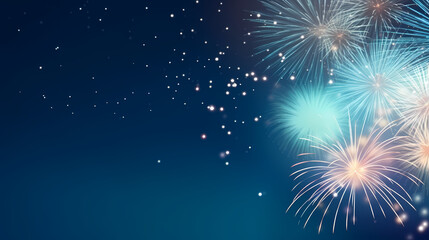 Fireworks colorful explosions on blue, festive background with copy space,PPT background