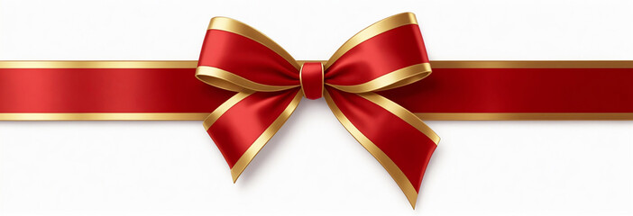 Vibrant red and gold ribbon with bow, ideal for birthday, Christmas, or Valentine's Day, on a blank white background