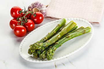 Boiled asparagus in the plate