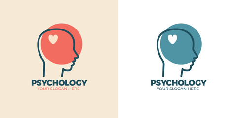 Mental health logo design Psychology Logo concept Human head with heart love graphic design vector illustration - obrazy, fototapety, plakaty