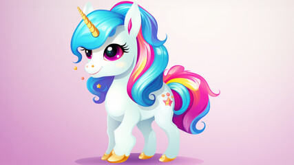 Cute colorful cartoon unicorn mascot with rainbow colors