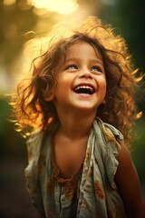The innocent model in a candid, carefree moment, their laughter filling the air. The high-definition camera captures the joy and innocence in their expression, creating a truly heartening image.
