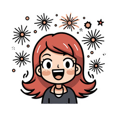 Cute celebrate new year with fireworks cartoon