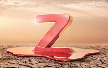 Z sign in the puddle of blood on a war desert. 3d illustration