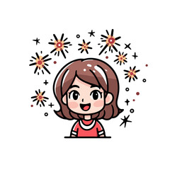 Cute celebrate new year with fireworks cartoon
