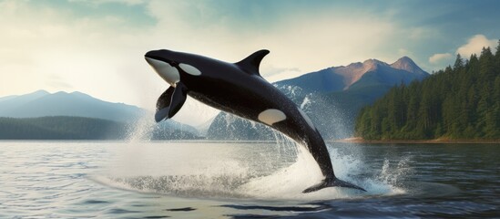 Wild male killer whale leaping