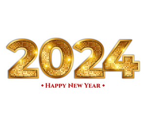 3d shiny dots golden 2024  numbers happy new year luxury gold wishes clipart sticker greetings background banner - obrazy, fototapety, plakaty