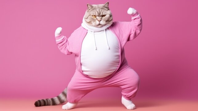 Chunky Cat in Pink Tracksuit Poses for Sporty Fun