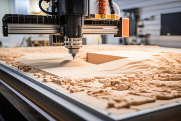 CNC router cutting wood close up - obrazy, fototapety, plakaty