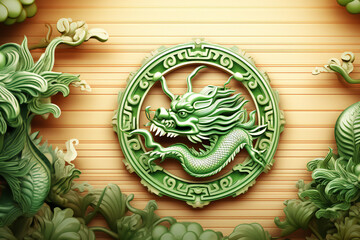 Dragon in the colorful glow and mist. New Year Chinese symbol. Color Banner with copy space.