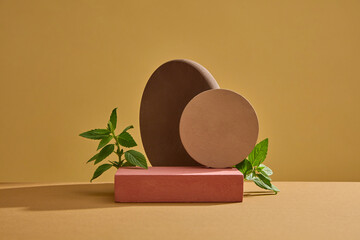 Minimal abstract background for cosmetic product presentation with spearmint. Geometries podiums...