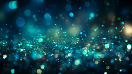 The blue and green glitter lights background. AI Generated.