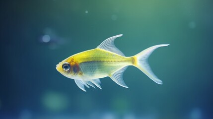 Naklejka premium A Lemon Tetra in motion, with its fins gracefully extended, creating a mesmerizing effect.