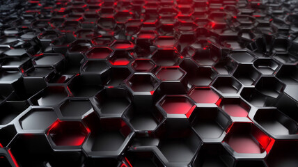 Abstract black grey metallic overlap red light hexagon mesh design