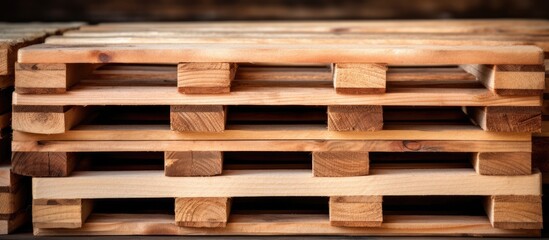 Wooden pallets or trays for cargo transport in industry, freight delivery.