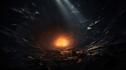 Dark hole or underground tunnel with shining light